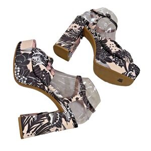 Michele Lopriore Milano Floral Platform Sandals Block Heel Ankle Strap Size 9